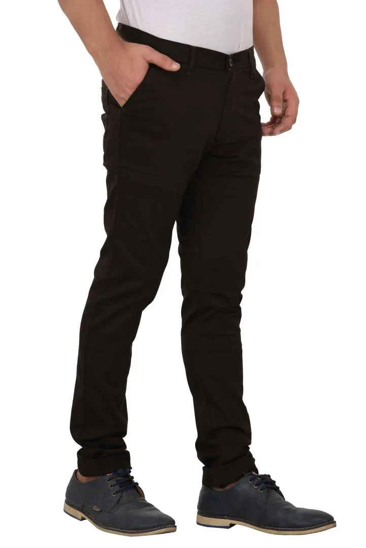 Coffee Stretchable Slim Fit Trousers For Men
